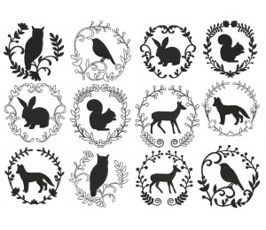 Stickserie - Waldtiere Silhouette